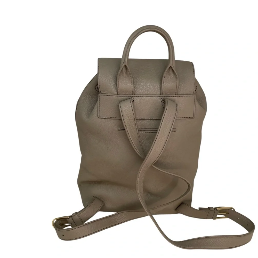 TORY BURCH Backpack Taupe Brown Leather Flap Top Drawstring Adjustable Straps